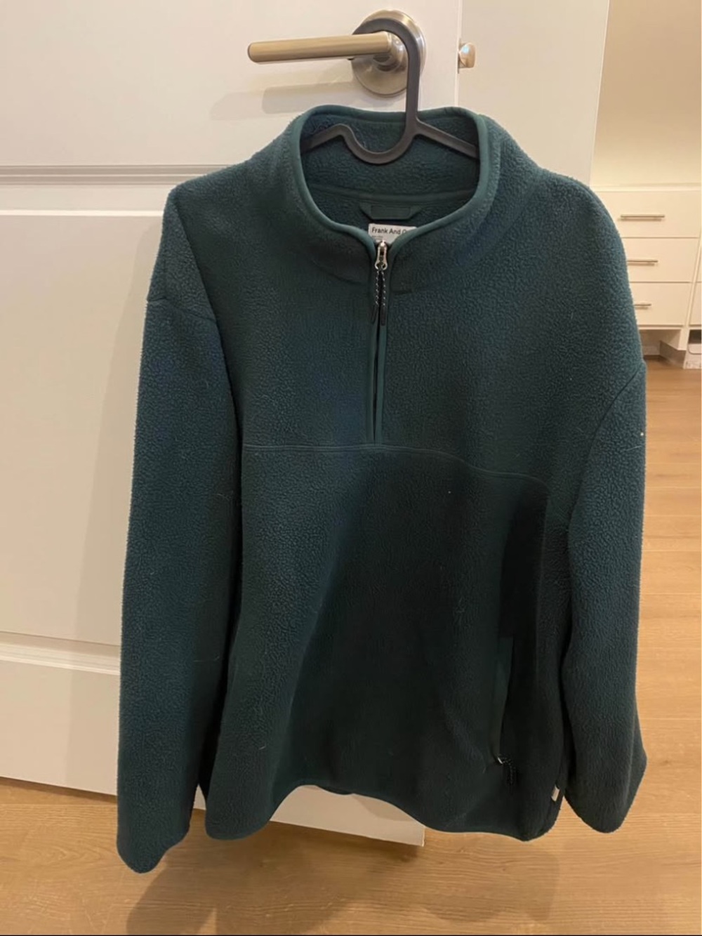 Frank & Oak Teal Green Quarter-Zip Fleece Pullover